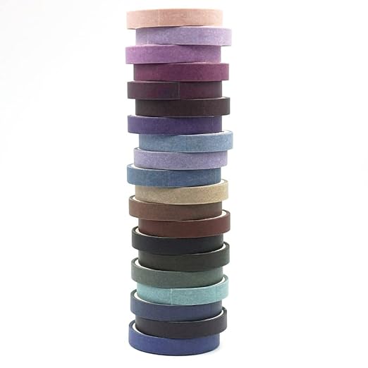 20 Rolls Washi Tape Set - Cool Tones Solid Colour Masking Tape, 197 Feet x 7.5mm Wide, for Journaling, Scrapbooking, Planners, Books & DIY Arts Crafts