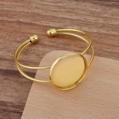 MIAO JIN 10 Pcs 25 mm Adjustable Round Cabochon Bezel Tray Blank Bangle for Crafting DIY Bracelets Making(Gold)