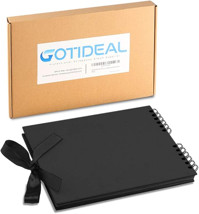 GOTIDEAL 80 Pages Scrapbook Album with 10 Metallic Markers,Craft Paper Photo Album for Wedding and Anniversary, Family DIY Scrapbook Accessories with Scrapbooking Stickers Corners(Black)…