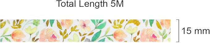 allydrew Gold and Silver Foil Washi Masking Tape, 15mm x 5M, Autumn Floral