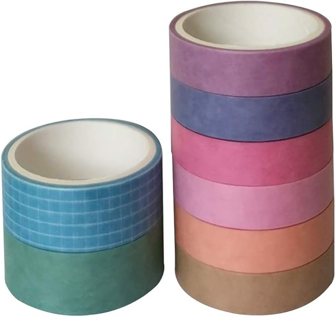 ZDOLAKIDS 8 Rolls Washi Tape Set Basic Solid Candy Color Fresh Style Adhesive DIY Masking Tapes for Scrapbooking Personal Journaing Planner DIY Art Craft Cards Envelope Diary Album