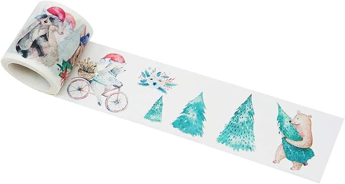 Wrapables Decorative Festive Wide Washi Masking Tape, 40mm x 5m, Holiday Animals