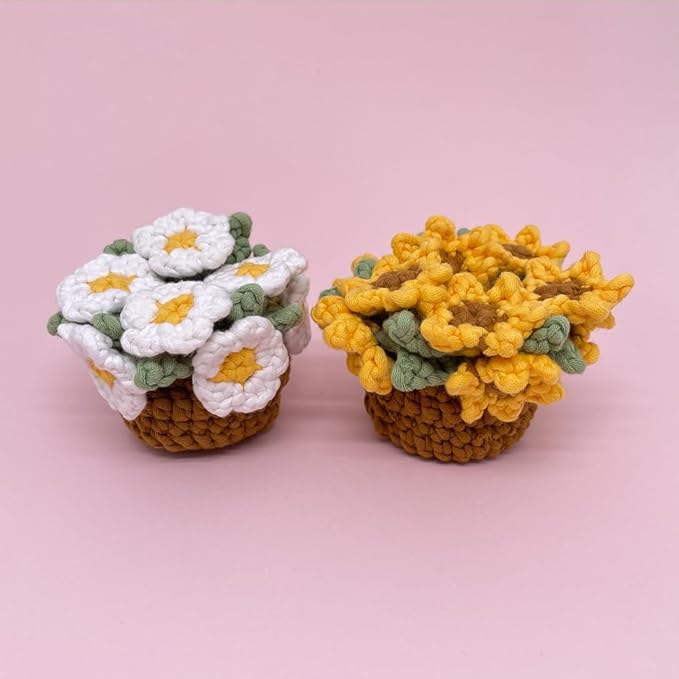Crochet Kit for Beginners, Learn Crochet Flower Coaster Kit, Include Video Tutorial & Manual, Easy Knitting Yarn for Adult Amigurumi, DIY Holiday Birthday Gift Idea(Sunflower & Daisy)