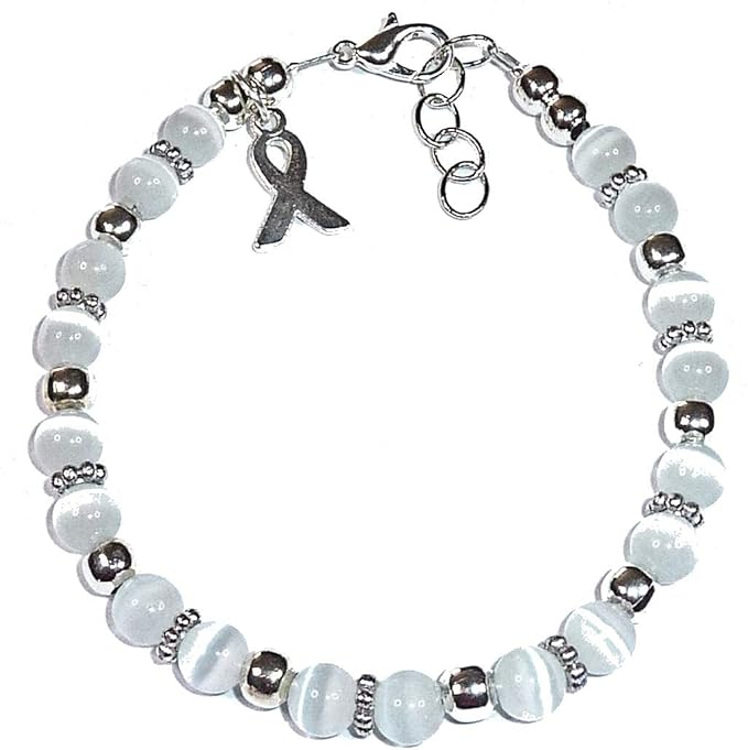 Hidden Hollow Beads DIY Craft Beading Kit, Everything to Make Cancer Awareness Bracelets, Uses Wire, Crimps and Clasps, Fundraising and Gifts (Bone and Cervical Cancers - White - Makes 5)