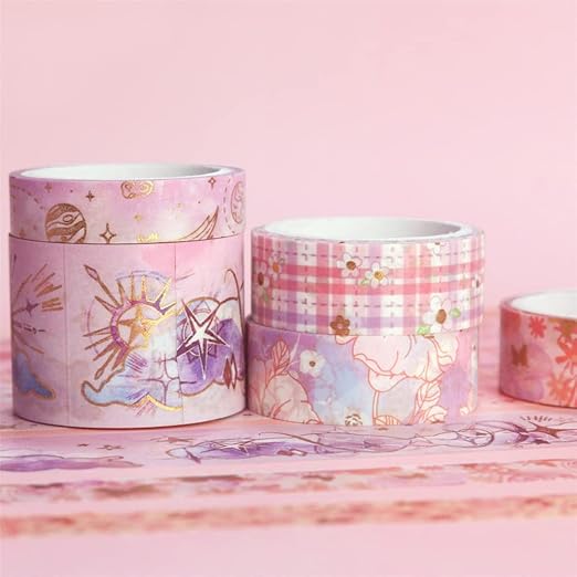 YUBBAEX Mystic Gold Washi Tape Set Wide Silver Foil Masking Tape Decorative for Arts, DIY Crafts, Journal Supplies, Planners, Scrapbook, Card/Gift Wrapping (Sweet Memory)
