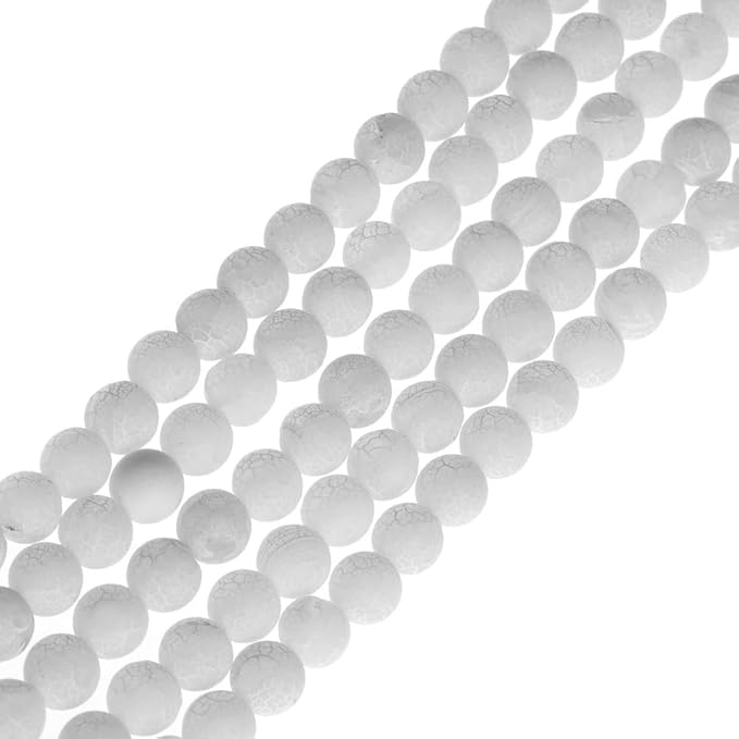 8mm Natural White Frosted Agate Gemstone Round Loose Beads Crystal Stone Bracelet Necklace Accessories Crafts for Jewelry Making DIY,1 Strand 15"