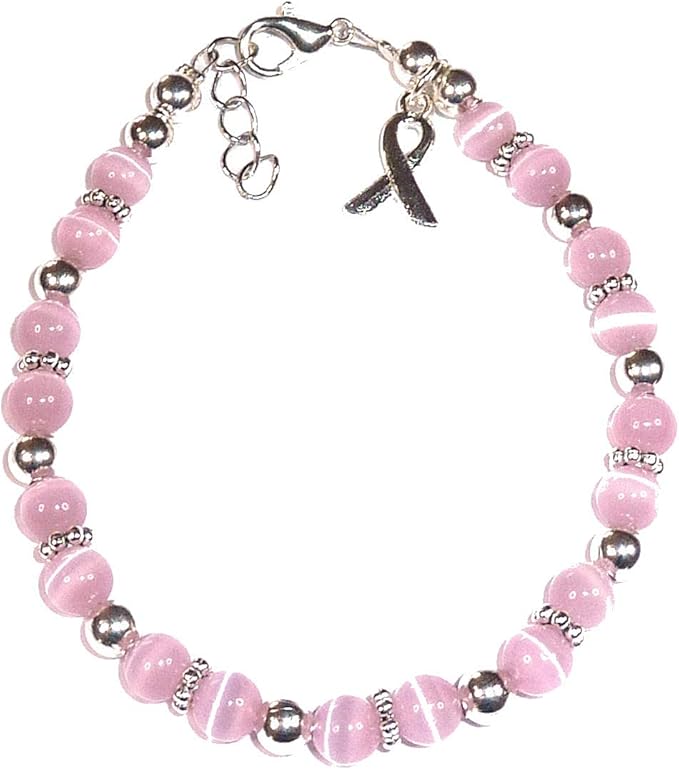 Hidden Hollow Beads DIY Craft Beading Kit, Everything to Make Cancer Awareness Bracelets, Uses Wire, Crimps and Clasps, Fundraising and Gifts (Breast Cancer - Pink - Makes 5)
