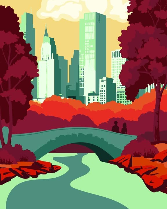 Pink Picasso Kits Colorful Destinations Paint by Number for Adults and Teens | DIY Unique Canvas Painting Kits Color by Numbers Arts & Crafts Kit | Central Park Love 8x10 - Paint Kit Set