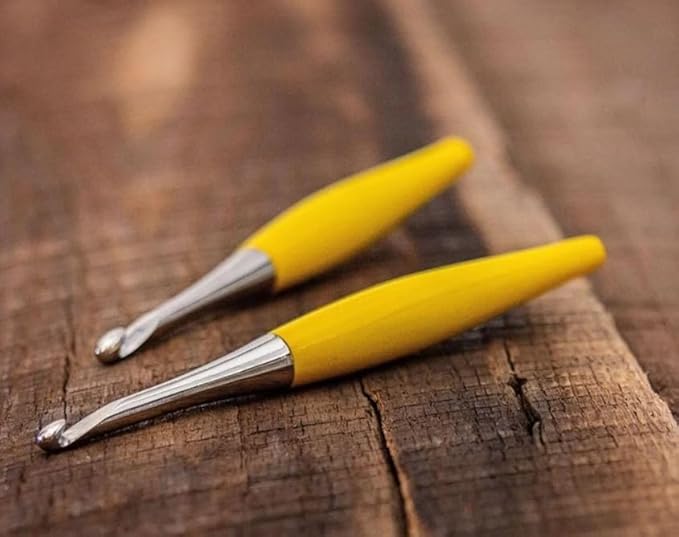 Furls Crochet Hook, Odyssey Yellow, Nickel Plated Tip for Effortless Glide, Ergonomic Handle Crochet Hooks 7" (Yellow Odyssey, M - 8.00MM)