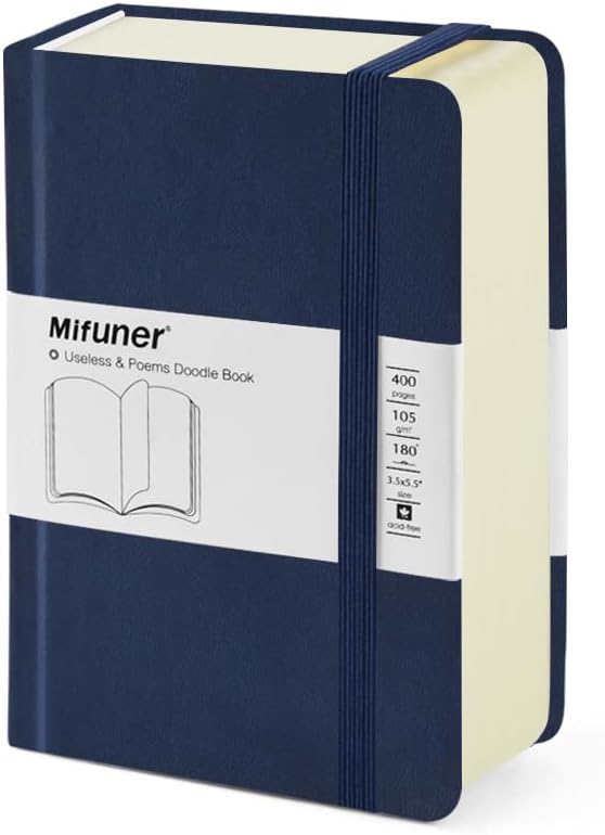 Mifuner Small Rectangle 3.5x5.5 200 Sheets 105gsm Mini Notebooks Blank Pages Sketchbooks Pocket Paint Writing Diary Memo PU Leather Cover Deep Blue