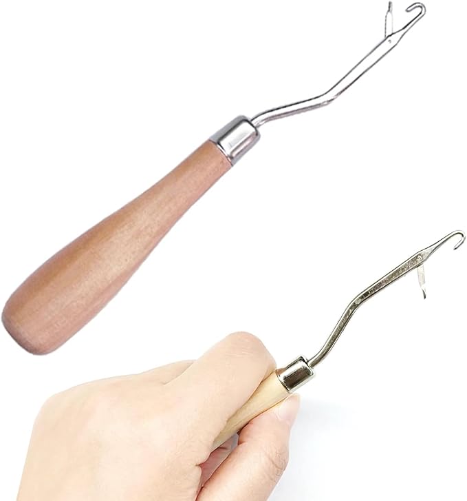 BLUPLE Latch Hook Tools 2 Pieces 6.3 Inch Wooden Bent Latch Hook Crochet Needle, Knitting Tool for Rug Making and Art Crafts