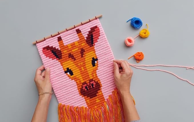 sozo growing up creative Giraffe 3D Wall Art Needlepoint Kit – Beginner Yarn Embroidery Craft for Kids Plastic Canvas Animal Tapestry Project with Display Frame