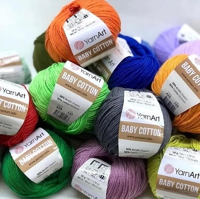 YarnArt Baby Cotton Knitting Yarn - Summer and Amigurumi Soft Yarn, 50% Cotton, 50% Acrylic - 1.76 Oz, 180.44 Yds (1, 452)
