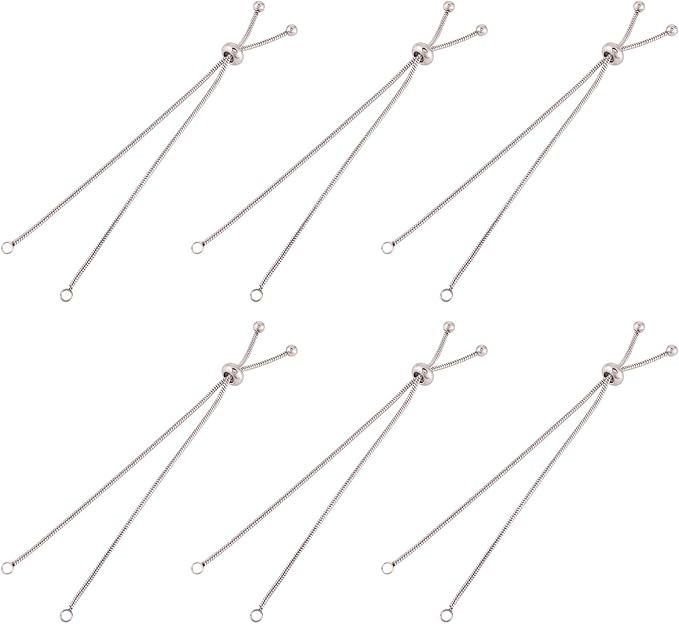FASHEWELRY 10Pcs Adjustable Stainless Steel Snake Chains Bracelet 9" Golden Slider Bracelets Chains Tarnish Resistant Extender Box Chain with Ball End for DIY Jewelry Making (Stainless Steel Color)