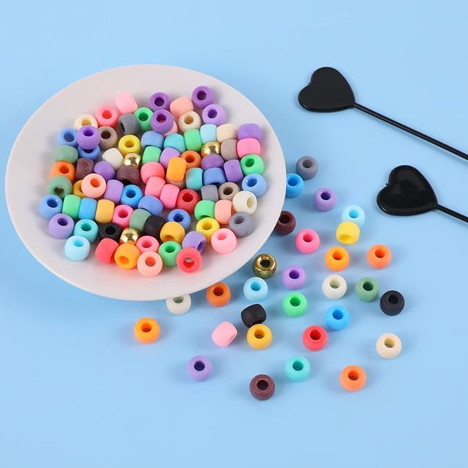 Miss Rabbit 28 Color 9 mm Pony Beads for Bracelet Making Kit, Matte Frosted Kandi Beads for Jewelry Making Hair Braids Crafts School Gift with Rubber Band&Hair Beader (Include organizing Box)