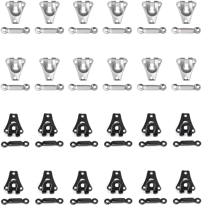 24 Set Sewing Hooks and Eyes Closure Set - Versatile Fasteners for Trousers Skirts Dress Bra - DIY Craft Accessories - Metal Hook and Eye- 2 Colors (Black and Nickel)