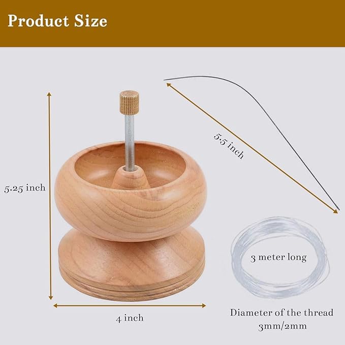 SHOP LC DELIVERING JOY Seed Bead Spinner for Jewelry Making Kit - Clay Bead Spinner with Big Eye Beading Needle & 3 Meter Wire - Necklace Bracelet Maker Wooden - Birthday Gifts - Pinewood