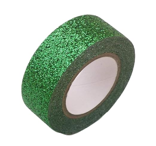 Syntego 2 Rolls Glitter Washi Tape Decorative Craft Self Adhesive Stick On Sticky Glitter Trim 15mm x 5 Meters (Green)