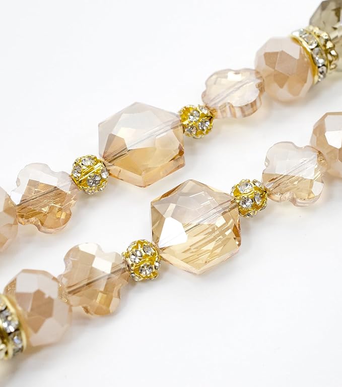 Glass Beads for Bracelets Jewelry Making Adults Keychains Bead Strand Large Unique Crystal Assortment for Craft Rondelle Faceted Flat Crackle Sparkly Bling Cute Pretty Beading Kit (2-pcs Tan)