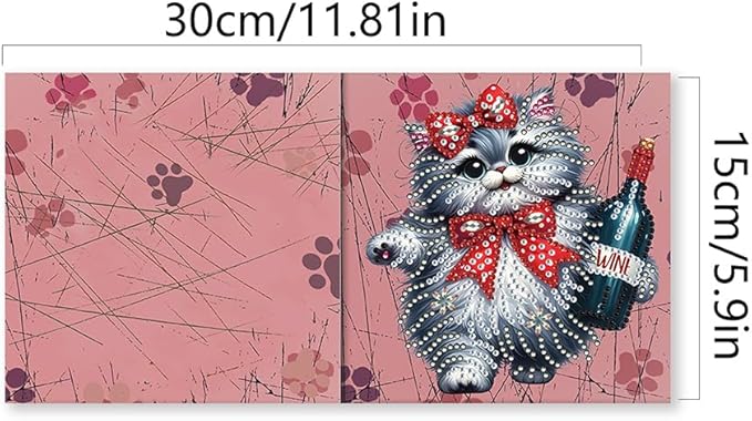 6 Pack 5D DIY Diamond Painting Cat Greeting Card Kit, Diamond Art Christmas Birthday Holiday Greeting Card, Art Crafts Kit Creative Gift with Envelope