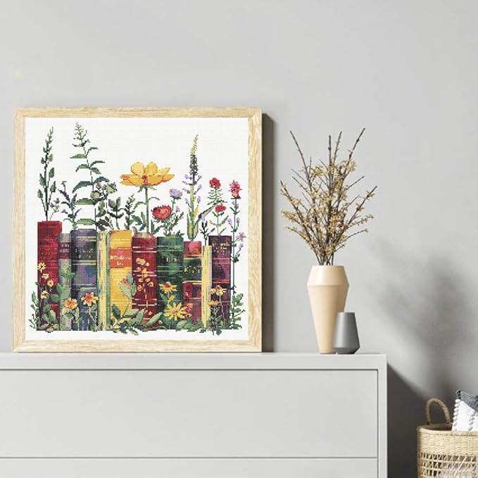 kyoqfvn stamped cross stitch kits - flower embroidery starter kit for adult beginners, 11ct needlepoint cross-stitch patterns dimensions kit arts and crafts 14×14inch