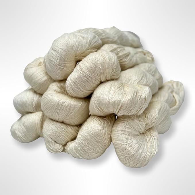 Revolution Fibers Eri Silk 20/2 NM Lace Weight Yarn (2 Skein Bundle) | 100% Natural White Undyed, 1000 Yards Per Skein | Perfect for Dyeing, Knitting, Crocheting, Weaving and Embroidery