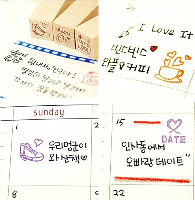 Diary Stamp Set,Wooden Rubber Signet for Children DIY Scrapbooking Planner Card Making(25pcs,Love Heart)