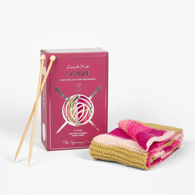 The Spinning Hand Knitting Kit for Beginners Adults – Learn to Knit Scarf Kit with Yarn, Needles & Step-by-Step Video Tutorials – Complete Starter Set (Dragonfruit)
