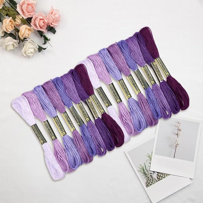16 Skeins 131 Yards Embroidery Thread Friendship Bracelets String Cross Stitch Threads Cotton Floss Yarn DIY 6 Ply 1.2mm for Making Sewing Needlework Knitting Stitching Craft Supply Purple