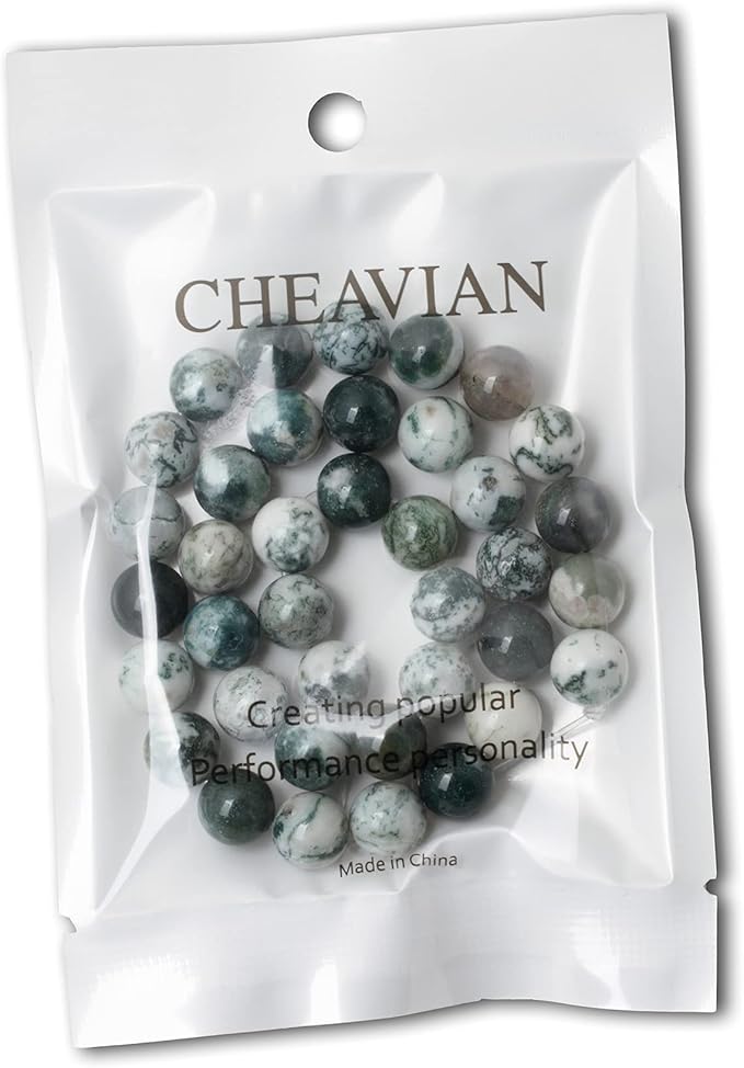 10mm 35PCS Natural Tree Agate Round Loose Beads for Jewelry Making 1 Strand 15"