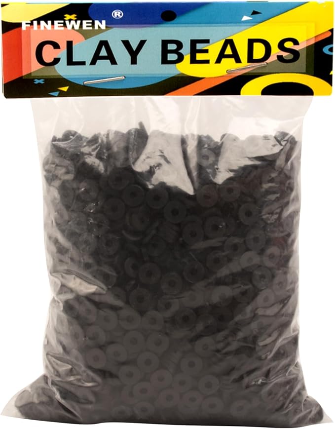 Black Clay Beads(6mm,4300 pcs) Clay Beads for Bracelet Making Kit, Flat Round Polymer Spacer Heishi Beads for Jewelry Necklace (Black)