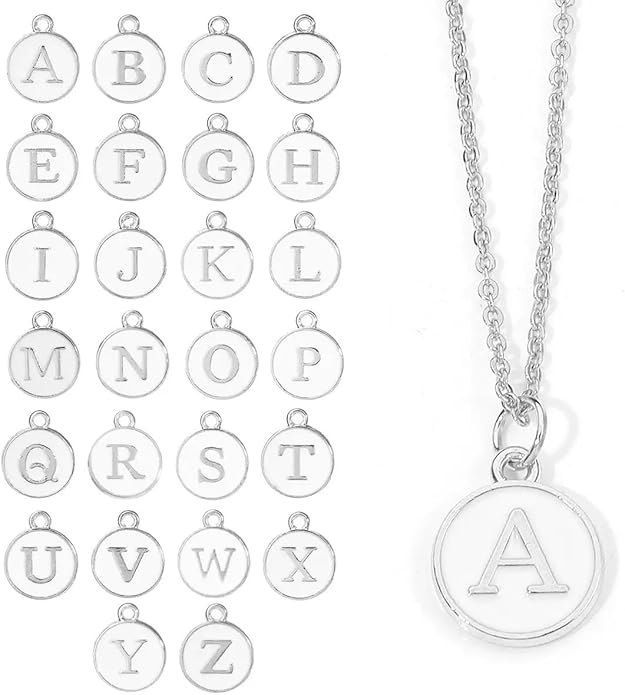 208Pcs/8 Sets Silver Letter Charms A-Z Alphabet Metal Initial Charms kit for Jewelry Making DIY Bracelets Necklaces and keychain making