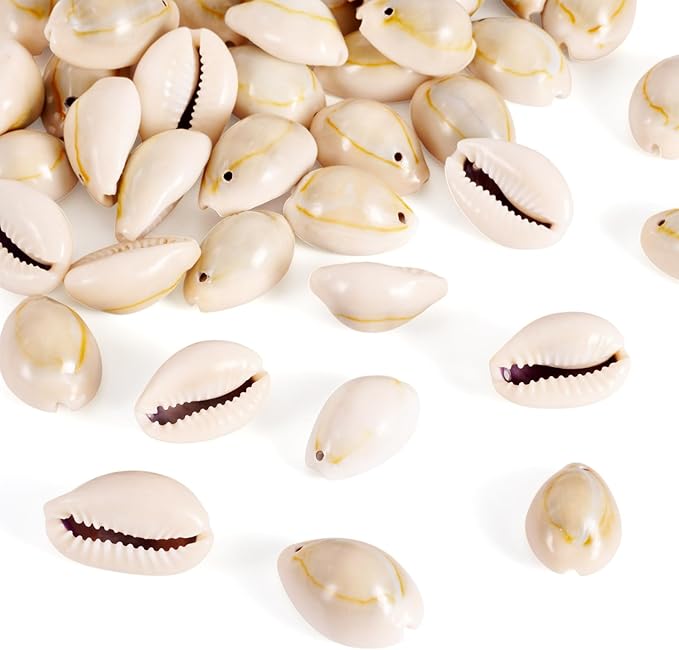 Cheriswelry 50Pcs Natural Spiral Shell Beads White Sea Shells Beach Spacer Beads Cowrie Shell Loose Bead 20-23mm for DIY Summer Earring Bracelet Necklace Jewelry Making 2mm Hole