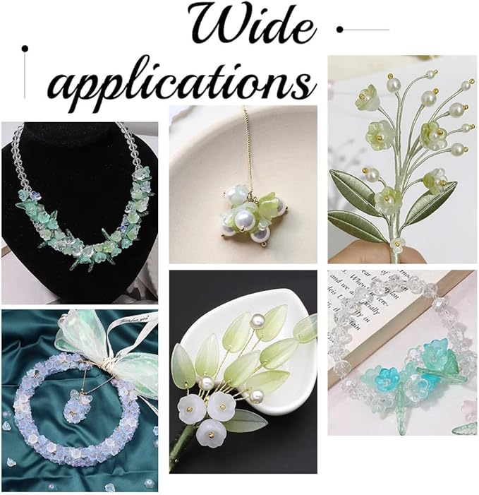 NBEADS 240 Pcs Glass Bell Flower Beads Kits, Lily Flower Glass Beads Leaf Shape Acrylic Beads for DIY Jewelry Making Beading Projects Bracelets Necklaces Earrings, Hole: 1.4mm