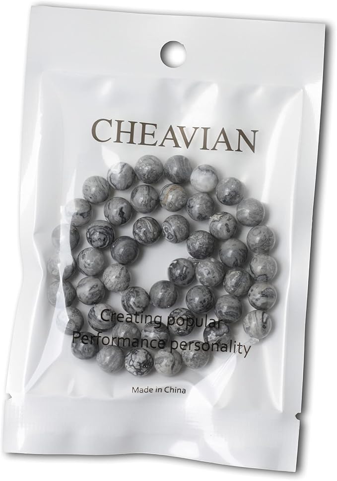 cheavian 45pcs 8mm natural map stone round loose beads for jewelry making diy findings 1 strand 15"