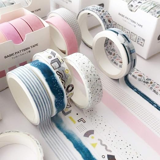 YUBX 5 Rolls Washi Tape Set Creative Basic Skinny Decorative Tapes for Arts, DIY Crafts, Journals, Planners, Scrapbooking, Wrapping (Pine Mist)