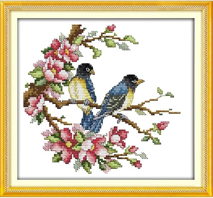 stitchmelody stamped cross stitch kits,11ct pre-printed pattern embroidery set dmc cross-stitch kit (14ct stamped kit,magpies)