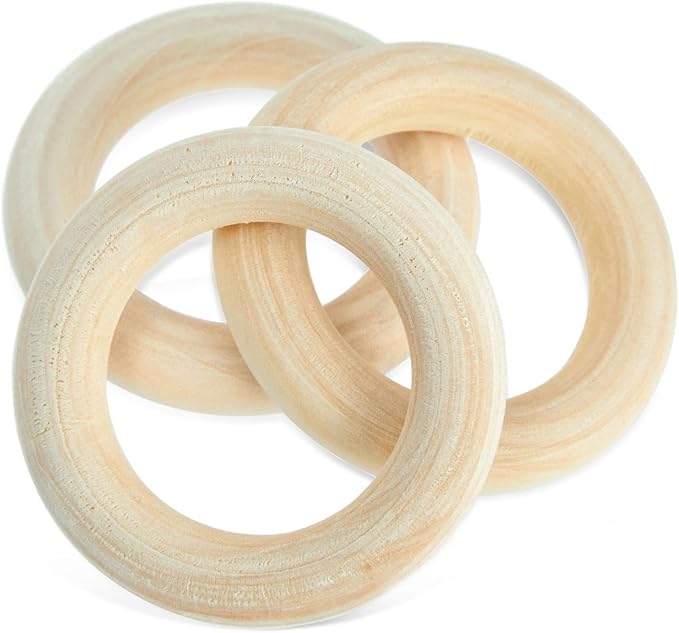 Bright Creations Set of 50 Wooden Beads and 30 Rings for Macrame, DIY Pendant Connectors, Wall Hanging Craft (2.2 in/20mm)