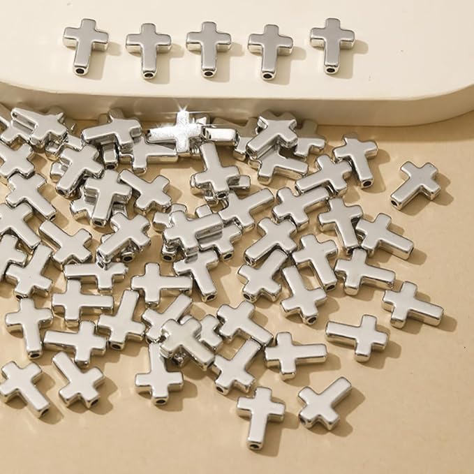 SHBAIWENTONG 400PCS Cross Beads for Jewelry Making Gold and Silver CCB Plastic Charms Separate Box Bulk DIY Craft Set