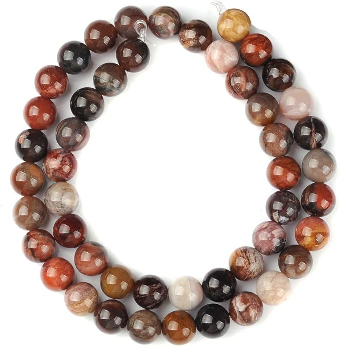 8mm Natural Petrified Wood Gemstone Round Loose Beads Crystal Stone Bracelet Necklace Accessories Crafts for Jewelry Making DIY,1 Strand 15"