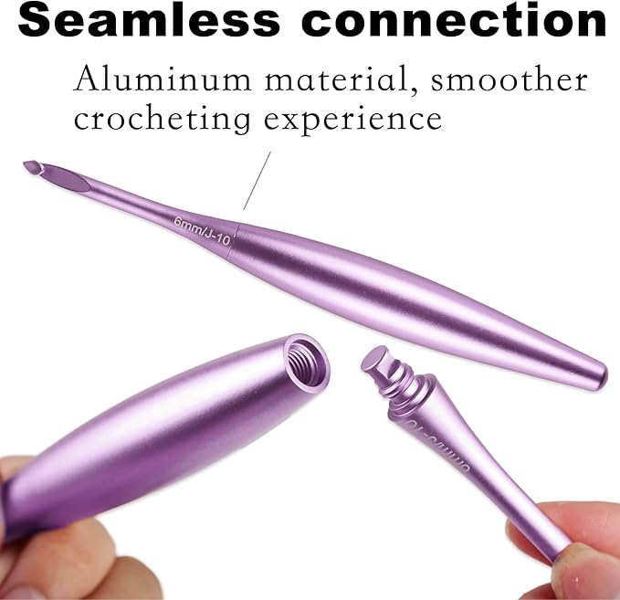 Svartur Interchangeable Crochet Hook Set with 12 Hooks – Ergonomic Crochet Hooks Large Handle, US Sizes E-4 to N-15 (3mm–10mm), Smooth & Lightweight, Crochet Kit with Storage Case, Purple