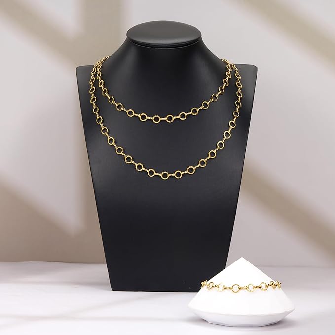 5 Meters Gold Plated Chains for Jewelry Making Stainless Steel Circle Chain Roll with Jump Rings and Lobster Clasps