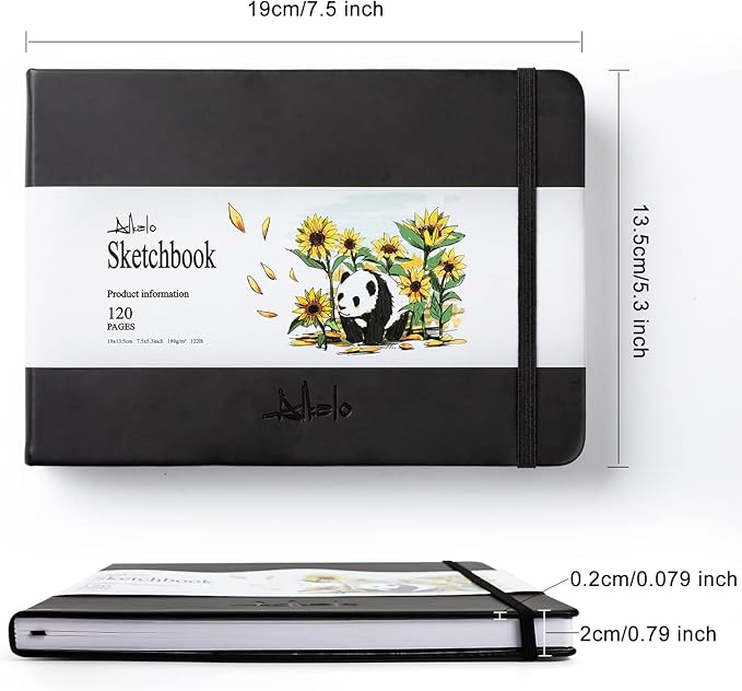 ALKALO Square Sketchbook for Drawing, 120 Pages Sketch Book, 122LB/180GSM Thick Paper, Mixed Media Sketchbook for Charcoal Pencil, Inks Pen, Colored Pencil, Acrylic Marker, Oil Pastel