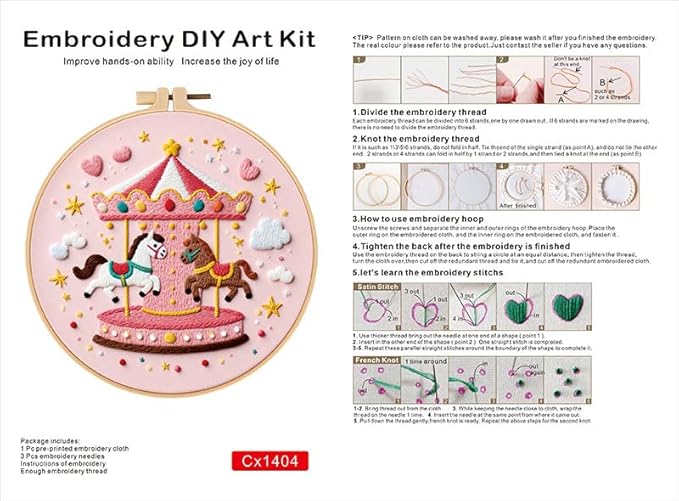 Haootadiy Beginner Embroidery Kit for Adults, Easy Cross Stitch Kit for Beginners and Adults, Full Embroidery Hoop Kit with Needles and Thread Included (Pattern 14)