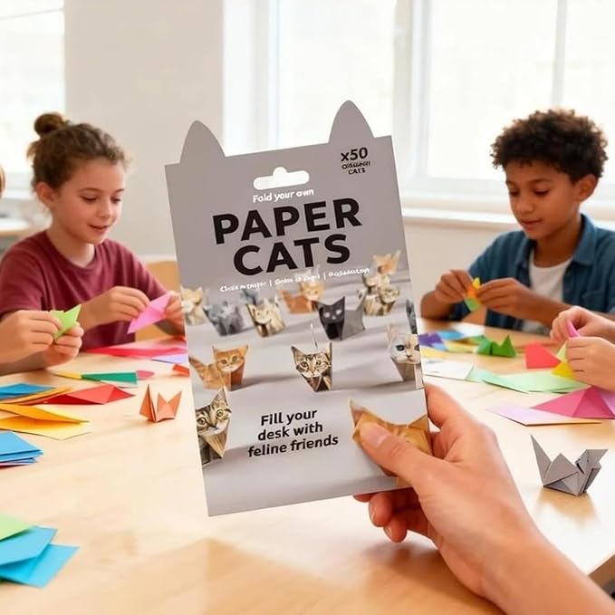 DIY Paper Cats Origami Kit – 50 Sheets 3D Origami Paper to Fold Adorable Cat Figures, Fun Creative Craft Activity for Adults & Teens, Cute Desk Decor & Unique Gift for Cat Lovers