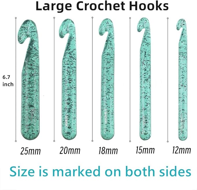 Large Crochet Hooks,25mm 20mm 18mm 15mm 12mm Crochet Hooks for Chunky Yarn,Big 12 mm-25 mm Crochet Hook(Green)