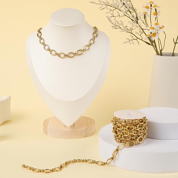 2 Meters Gold Chain for Jewelry Making Stainless Steel Oval Rolo Jewelry Making Chains with Lobster Clasps and Jump Rings