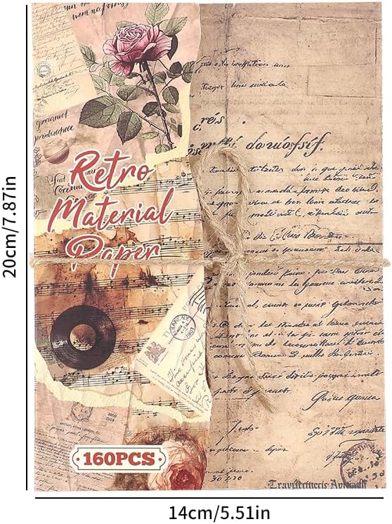 icceemee 160 Sheets of Retro Manuscript Scrapbook Paper, journaling Scrapbook Supplies Craft Collage Paper Set, Junk Journal Bullet Journal Poster Room Decor for Card Making Decorative Gifts