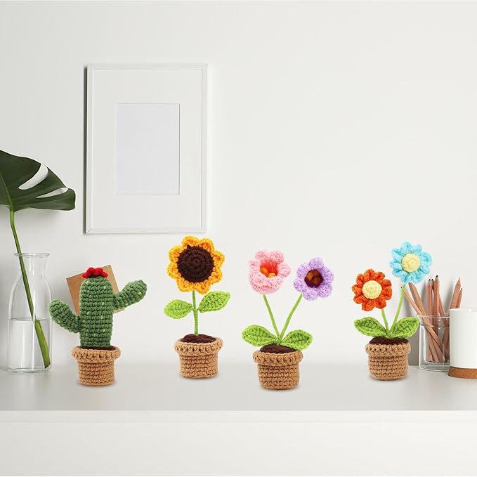 HunnmingRe 12 Pcs Christmas Crochet Gift Kit for Beginner, Mini Potted Succulent Plants DIY Craft Kit for Starters with Video Tutorials Classroom Craft for Adults Birthday Xmas Decoration