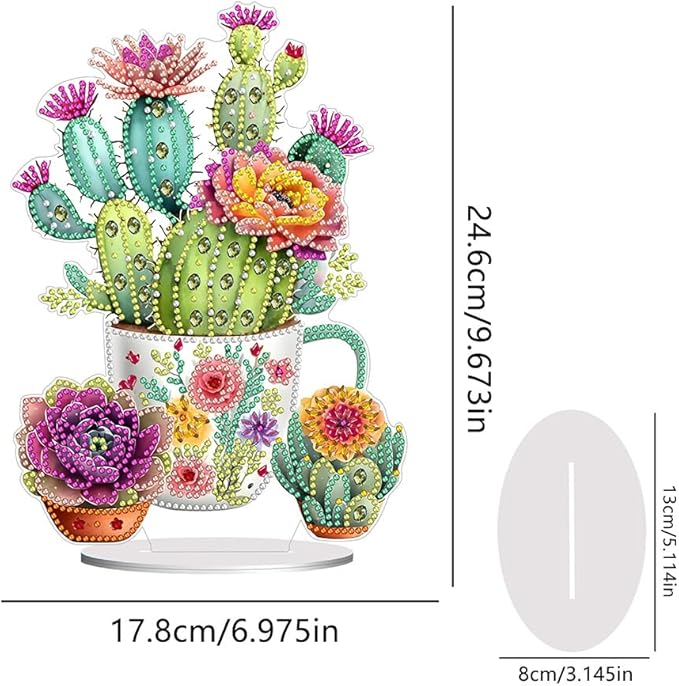hyzsj DIY Diamond Desktop Ornament Cactus, Crystal Diamond Art Painting Tabletop Ornaments Single Sided, Diamond Ornament for Adult Beginner Home Office Decor Crafts Gift